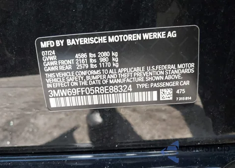2024 BMW 3 Series 330I z USA, uszkodzony, nr VIN 3MW69FF05R8E88324